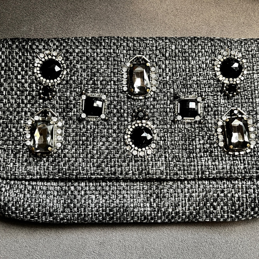 Glint Tweed Clutch with gems and satin Interior